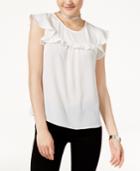 Lily Black Juniors' Ruffled Flutter-sleeve Top, Only At Macy's