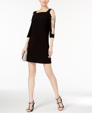 Msk Petite Rhinestone Cold-shoulder Dress