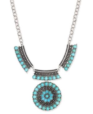Silver-tone Turquoise-look Beaded Ornate Statement Necklace