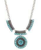 Silver-tone Turquoise-look Beaded Ornate Statement Necklace