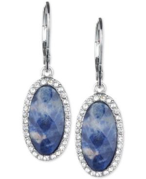 Lonna & Lilly Silver-tone Blue Stone And Pave Oval Drop Earrings