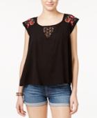 American Rag Embroidered Flutter-sleeve Top, Only At Macy's