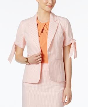 Nine West Tie-cuff Striped Seersucker Blazer