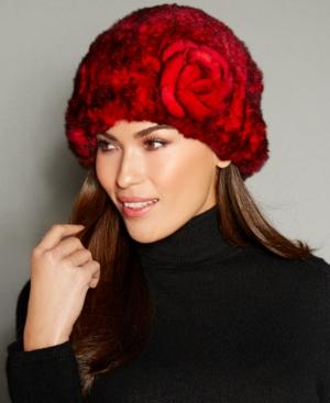 The Fur Vault Rosette Knitted Rex Rabbit Fur Hat