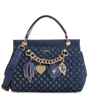 Guess Stassie Top Handle Small Flap Denim Satchel