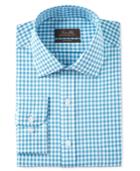 Tasso Elba Men's Classic/regular Fit Non-iron Aqua Herringbone Gingham Dress Shirt, Only At Macy's