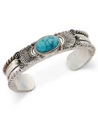 Silver-tone Turquoise-look Stone Ornate Cuff Bracelet