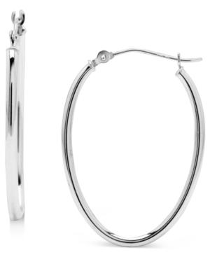 14k White Gold Earrings, Oval Hoop