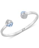 Swarovski Silver-tone Blue And Clear Crystal Hinged Open Bangle Bracelet