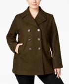 Kenneth Cole Plus Size Double-breasted Peacoat, Only At Macy's