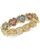 Charter Club Gold-tone Multicolor Pave Flower Stretch Bracelet, Created For Macy's