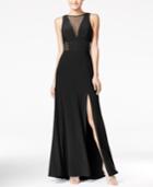 Morgan & Company Juniors' Illusion Front-slit A-line Gown