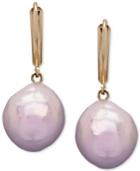 Pink Cultured Freshwater Pearl (12 Mm) Drop Earrings In 14k Gold