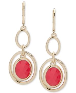 Anne Klein Gold-tone Red Stone Orbital Drop Earrings