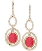 Anne Klein Gold-tone Red Stone Orbital Drop Earrings