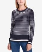 Tommy Hilfiger Embellished Striped Sweater, Created For Macy's