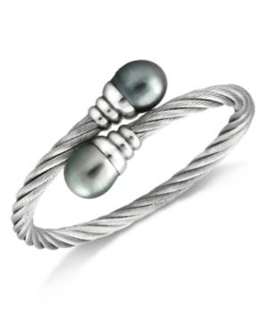 Cultured Freshwater Pearl (10mm) Or Onyx Bangle Bracelet In Stainless Steel