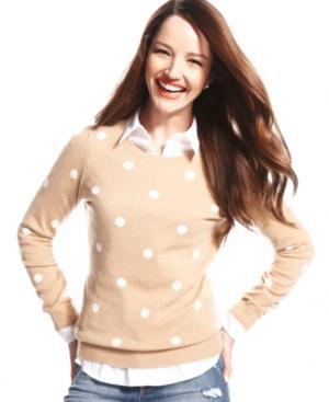 Charter Club Sweater, Long-sleeve Polka-dot Crew-neck Cashmere