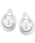 Cultured Freshwater Pearl (7mm) & Diamond Accent Stud Earrings In Sterling Silver