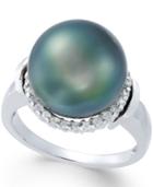 Cultured Tahitian Pearl (12mm) And Diamond (1/4 Ct. T.w.) Ring In 14k White Gold