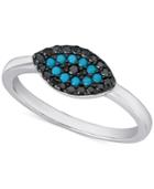 Manufactured Turquoise And Black Crystal Evil-eye Ring In Sterling Silver