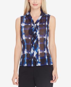 Tahari Asl Sheer Tie-neck Top