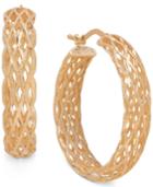 Open Weave Round Hoop Earrings In 14k Gold, Made In Italy