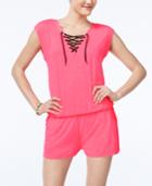 Material Girl Active Juniors' Lace-up Romper, Created For Macy's