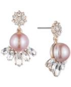 Carolee Gold-tone Crystal & Pink Imitation Pearl Drop Earrings