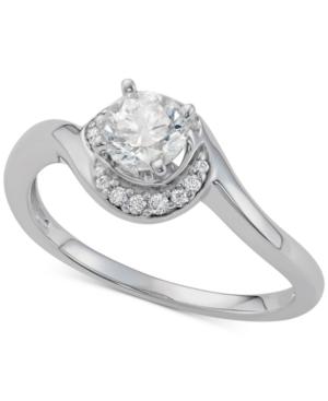 Diamond Crescent Halo Engagement Ring (5/8 Ct. T.w.) In 14k White Gold