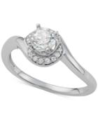Diamond Crescent Halo Engagement Ring (5/8 Ct. T.w.) In 14k White Gold