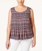 Nine West Plus Size Printed Pleated Shell