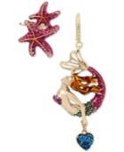 Betsey Johnson Gold-tone Multi-stone Mystical Sea Motif Mismatch Earrings