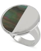Kenneth Cole New York Silver-tone Black Mother Of Pearl Circle Ring