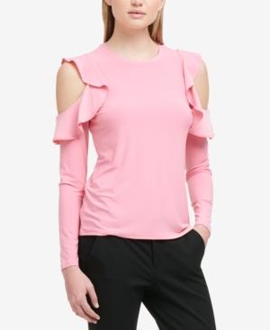 Dkny Ruffled Cold-shoulder Top