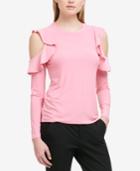 Dkny Ruffled Cold-shoulder Top