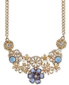 2028 Gold-tone Blue Stone Floral Statement Necklace, Only At Macy's