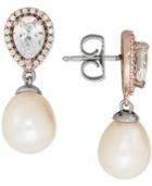 Honora Style Cultured Freshwater Pearl (8-1/2mm) & Swarovski Zirconia Drop Earrings In Sterling Silver & 10k Rose Gold