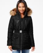 Celebrity Pink Faux-fur-trim Belted Puffer Coat
