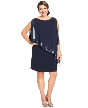 Xscape Plus Size Sequin-trim Capelet Dress