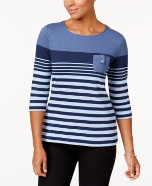 Karen Scott Striped Button-detail Top, Created For Macy's