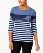 Karen Scott Striped Button-detail Top, Created For Macy's