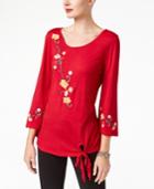 Ny Collection Embroidered Tie-front Top