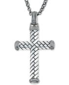 Esquire Men's Jewelry Decorative Cross Pendant Necklace In Sterling Silver, Only At Macy's