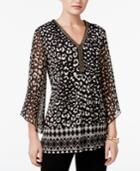 Jm Collection Petite Printed Chiffon-sleeve Tunic, Only At Macy's
