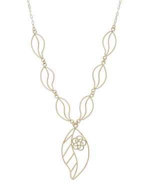 14k Gold Necklace, Filigree Leaf Pendant