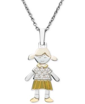 14k Gold And Sterling Silver Necklace, Diamond Accent Girl Charm Pendant