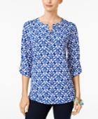 Charter Club Printed Henley Blouse, Only At Macy's