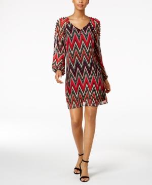 Taylor Chevron-stripe Button-shoulder Dress