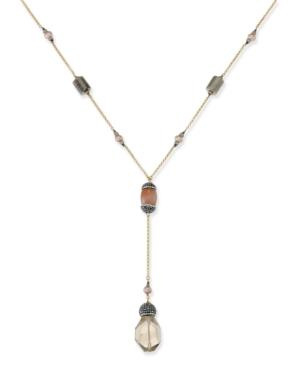 Paul & Pitu Naturally 14k Gold-plated Multi-stone Labrodorite, Quartz, Agate, And Freshwater Pearl Lariat Necklace